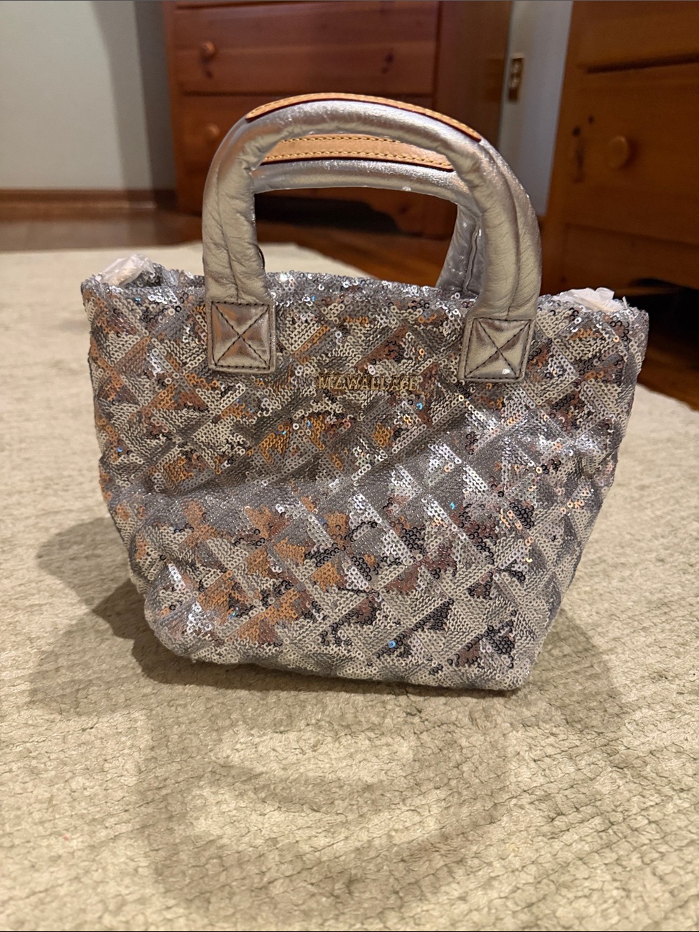 MZ Wallace Silver Sequin Mini Tote